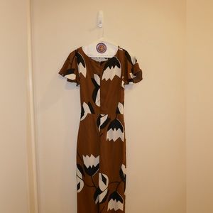 Anthropologie Jumpsuit, brown floral print, wide leg, size 4